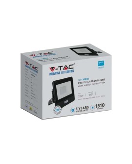 Projektor LED V-TAC 20W SAMSUNG CHIP Czujnik Ruchu Czarny Z MUFĄ VT-128S 6500K 1510lm 5 Lat Gwarancji