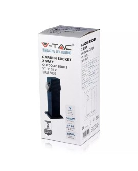 Słupek ogrodowy V-TAC VT-1155-1 30cm 2x gniazdka elektryczne 2x 16A 3600W IP44 (SKU 8820) Szary