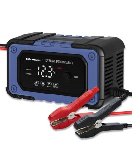 Qoltec 52483 Prostownik do akumulatora z funkcją naprawy | Inteligentna mikroprocesorowa ładowarka| 12V | 6A | LED | 4 tryby