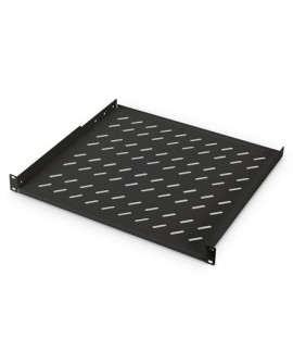 DIGITUS 1U rack mount fixed shelf vented, color black RAL 9005, 400x44 mm up to 15 kg