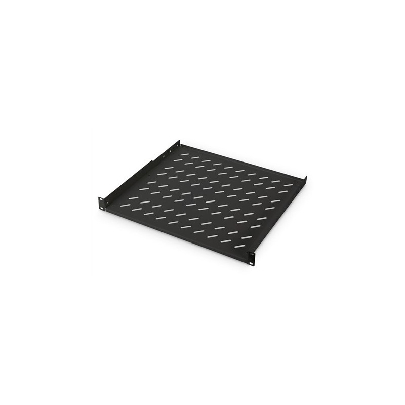 DIGITUS 1U rack mount fixed shelf vented, color black RAL 9005, 400x44 mm up to 15 kg