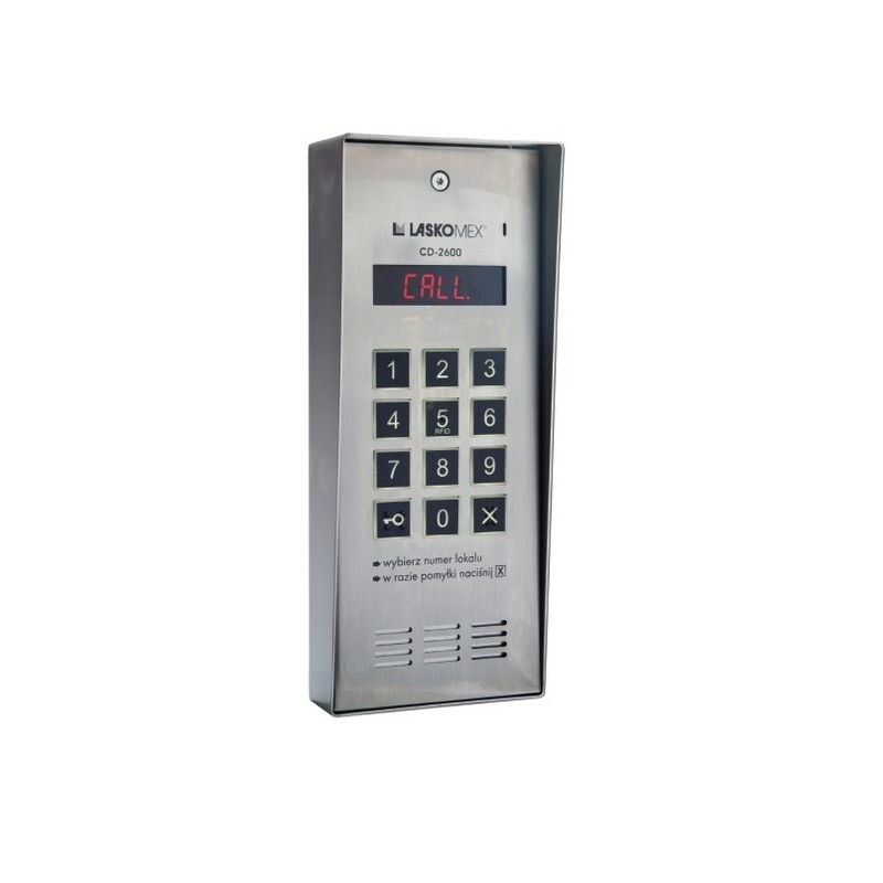 Laskomex CD-2600R audio z czytnikiem kluczy RFID ze stali nierdzewniej, w obudownie natynkowej.