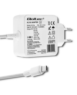 Qoltec 50194 Zasilacz sieciowy 45W | 5-20V | 2-3A | USB C |PD | Biała