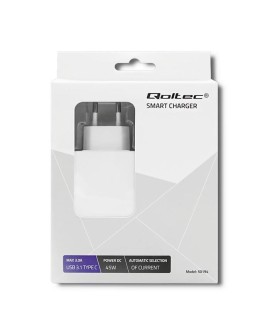 Qoltec 50194 Zasilacz sieciowy 45W | 5-20V | 2-3A | USB C |PD | Biała
