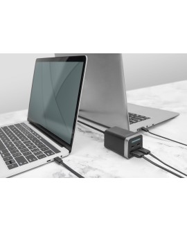 Ładowarka sieciowa uniwersalna zasilacz GaN 4 porty 2x USB-C 2x USB-A PD 3.0 65W czarna