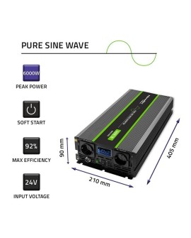 QOLTEC PRZETWORNICA NAPIĘCIA MONOLITH | 3000W | 6000W | 24V NA 230V | CZYSTY SINUS | LCD