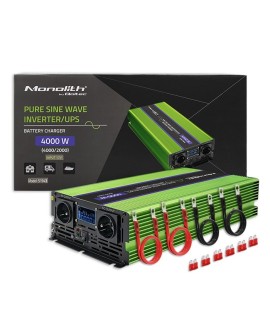 QOLTEC PRZETWORNICA NAPIĘCIA MONOLITH | ŁADOWANIE BATERII | UPS | 2000W | 4000W | 12V NA 230V | CZYSTY SINUS | LCD