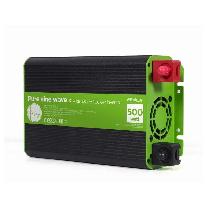 EnerGenie EG-PWC-PS500-01 adapter zasilający/ inwentor Automatyczna 500 W Czarny, Zielony