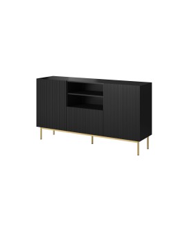 Komoda PAFOS na złotym stelażu ze stali 150x40x90 czarny mat