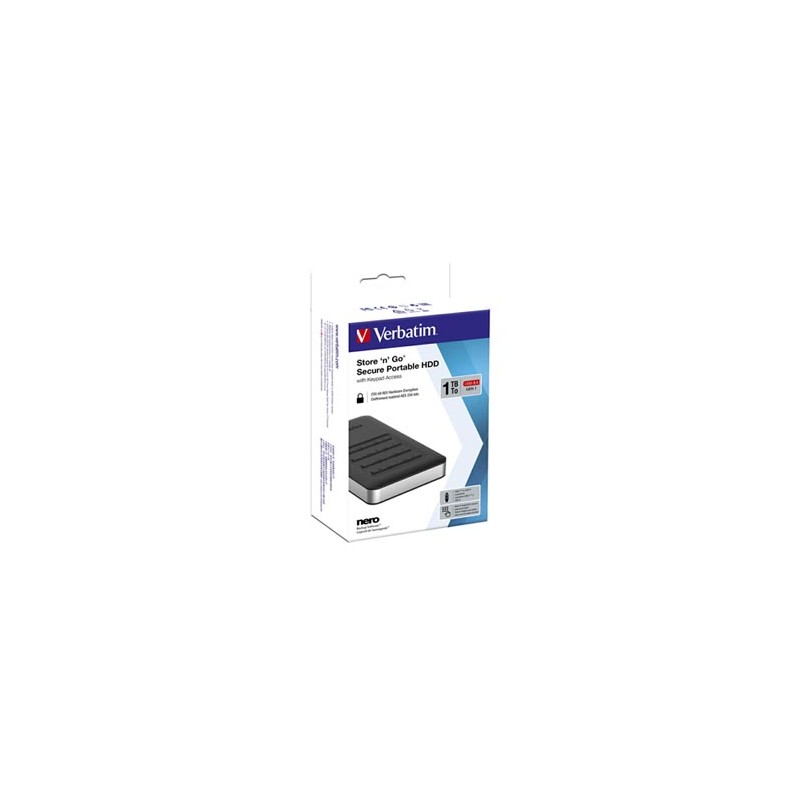 Verbatim zewnętrzny dysk twardy, Store N Go Secure Portable, 2.5", USB 3.0 (3.2 Gen 1), 1TB, 53401, czarny, szyfrowany, z klawia
