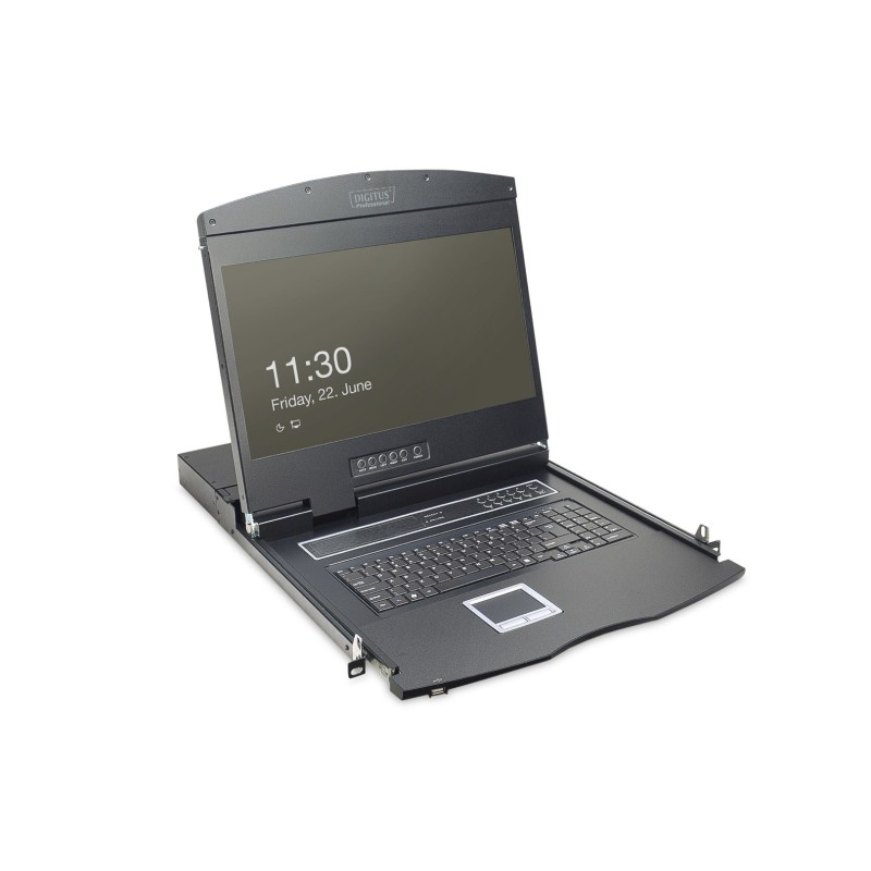 Digitus Konsola modułowa z monitorem TFT o przekątnej 19” (48,3 cm), 16-portowym przełącznikiem KVM & touchpadem, klawiatura