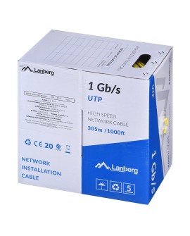 LANBERG KABEL UTP 1GB/S 305M DRUT CCA ŻÓŁTY