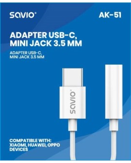 SAVIO ADAPTER USB-C - MINI JACK 3,5 MM (F) AK-51