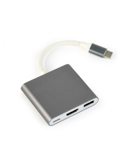 GEMBIRD GEMBIRD MULTI ADAPTER USB TYP-C (M) - USB TYP-C USB 3.0 HDMI SZARY