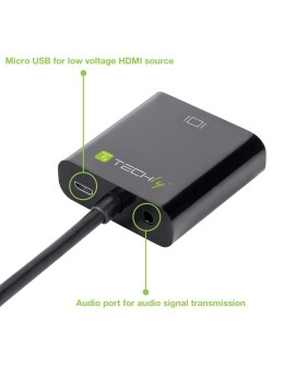 Techly HDMI - VGA+3.5mm+Micro USB B M/F 0,15 m Czarny
