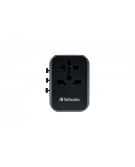 Adaptery wtyczek zasilających Verbatim UTA-03 globalny 1xUSB-C PD 30W QC 18W, 1xUSB-C 15W, 2xUSB-A 12W