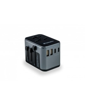Adaptery wtyczek zasilających Verbatim UTA-03 globalny 1xUSB-C PD 30W QC 18W, 1xUSB-C 15W, 2xUSB-A 12W