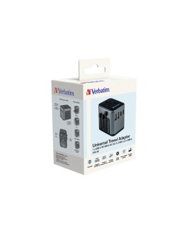 Adaptery wtyczek zasilających Verbatim UTA-03 globalny 1xUSB-C PD 30W QC 18W, 1xUSB-C 15W, 2xUSB-A 12W