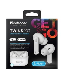 DEFENDER SŁUCHAWKI BLUETOOTH TWINS 903 DOUSZNE BIAŁE 63903