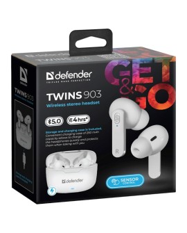 DEFENDER SŁUCHAWKI BLUETOOTH TWINS 903 DOUSZNE BIAŁE 63903