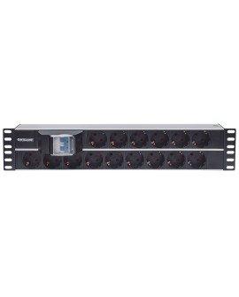 Intellinet 714051 rozdzielacz zasilania PDU 15 x gniazdo sieciowe 2U Aluminium, Czarny