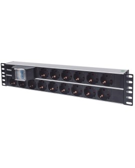 Intellinet 714051 rozdzielacz zasilania PDU 15 x gniazdo sieciowe 2U Aluminium, Czarny