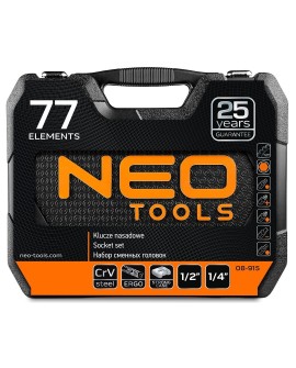 Neo Klucze nasadowe 1/4" 1/2" zestaw 77szt CrV 08-915