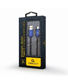 GEMBIRD KABEL USB TYPE-C (METALOWE WTYKI, OPLOT NYLONOWY W KOLORZE DENIM - JEANS) 2M