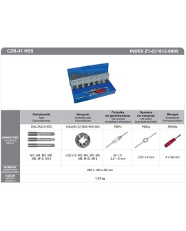 FANAR GWINTOWNIKI+NARZYNKI kpl. 31cz M3-M12, CZB-31 INOX...