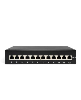 Digitus Panel krosowy (patch panel) desktop (biurkowy) 12x RJ45, LSA poziom, kat.6A, ekranowany, czarny, prowadnica kabli