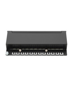 Digitus Panel krosowy (patch panel) desktop (biurkowy) 12x RJ45, LSA poziom, kat.6A, ekranowany, czarny, prowadnica kabli