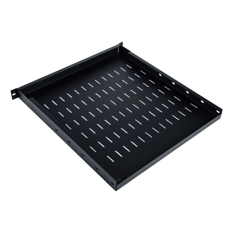 Półka regulowana 19", 1U, gł.500-900 mm, nośność 100kg, mocowanie w 4 punktach, czarny, śruby w kpl.