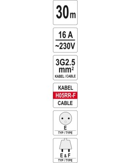 Yato YT-8106 rozgałęziacz 30 m 4 x gniazdo sieciowe Wewnątrz/Na wolnym powietrzu Czarny, Czerwony, Biały