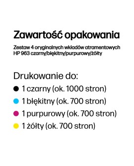 HP Zestaw 4 oryginalnych wkładów atramentowych 963 czarny/błękitny/purpurowy/żółty