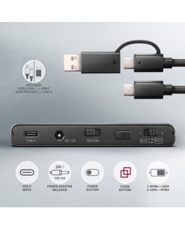 Axagon ADSA-CC USB-C 10Gbps - NVMe M.2 SSD & SATA 2.5/3.5 SSD/HDD CLONE MASTER 2 - Digital/Daten - NVMe USB 3.2 Gen 2 (3.1 Gen