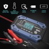 Qoltec 52482 Inteligentna ładowarka do akumulatora STD AGM GEL LiFePO4 | Prostownik z funkcją naprawy |12-24V |10A | LCD | 9 -