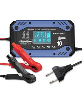 Qoltec 52482 Inteligentna ładowarka do akumulatora STD AGM GEL LiFePO4 | Prostownik z funkcją naprawy |12-24V |10A | LCD | 9 -