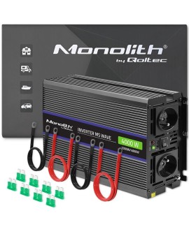 Qoltec Przetwornica napięcia Monolith 4000 MS Wave 51928, 12V na 230V, 2000/4000W, USB