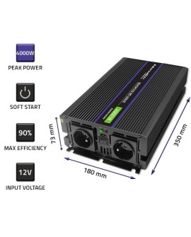 Qoltec Przetwornica napięcia Monolith 4000 MS Wave 51928, 12V na 230V, 2000/4000W, USB