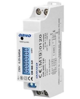 ORNO 1-fazowy licznik energii elektrycznej, 40A, MID, wyjście impulsowe, podświetlenie, 1 moduł