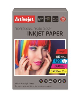 Activejet AP6-260GR200 Papier fotograficzny błyszczący idealny do wydrukowania zdjęć, kolorowego wspomnienia, 10x15 (A6 200