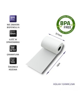 QOLTEC ROLKA TERMICZNA 57X16 | 55G/M2 | 10SZT | BPA FREE