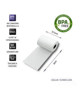 QOLTEC ROLKA TERMICZNA 57X30 | 55G/M2 | 10SZT | BPA FREE
