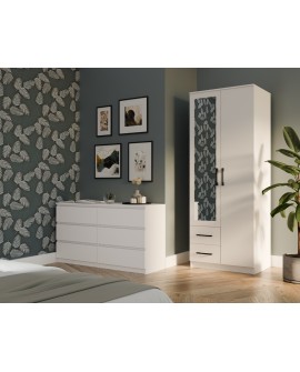 SZAFA ROMANA 80X205 BIAŁA Z LUSTREM