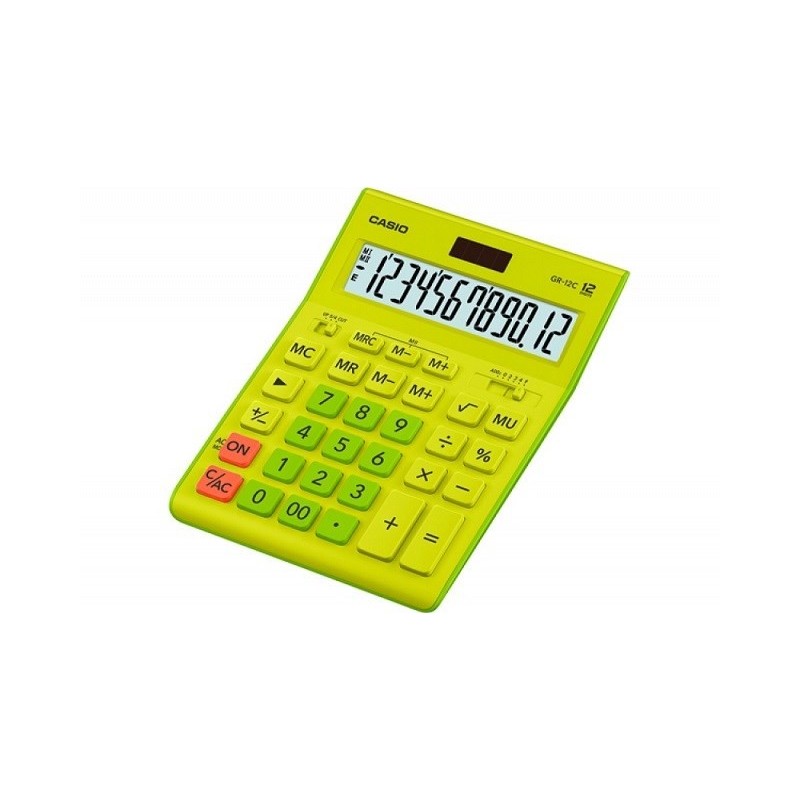 CASIO KALKULATOR BIUROWY GR-12C-GN LIMONKOWY, 12 CYFROWY WYŚWIETLACZ