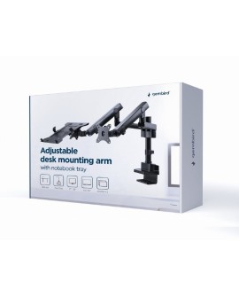 GEMBIRD BIURKOWE REGULOWANE RAMIĘ/UCHWYT NA 2 MONITORY + PÓŁKA NA NOTEBOOKA 17-32, VESA 100X100MM, DO 8 KG