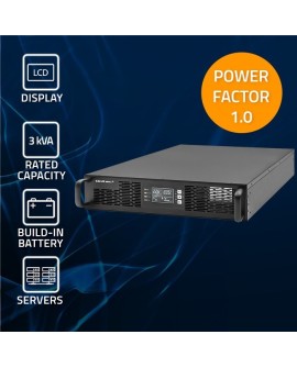 QOLTEC ZASILACZ AWARYJNY DO RACK 3KVA | 3000W | POWER FACTOR 1.0 | LCD | EPO | USB | ON-LINE