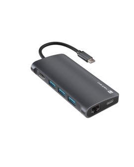 MULTIPORT ADAPTER NATEC FOWLER 2 V2 USB-C 8W1 HUB - USB 3.0 3X, HDMI 4K, USB-C, RJ45, SD, MICRO SD