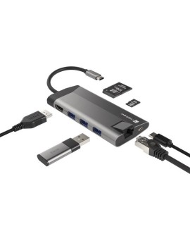 NATEC MULTIPORT ADAPTER FOWLER PLUS USB-C- USB 3.0 3X, HDMI 4K, USB-C PD, RJ45, MICRO SD NMP-1690