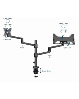 GEMBIRD BIURKOWE REGULOWANE RAMIĘ/UCHWYT NA MONITOR + PODSTAWKA NA NOTEBOOKA 17-32, VESA 100X100MM, DO 8 KG